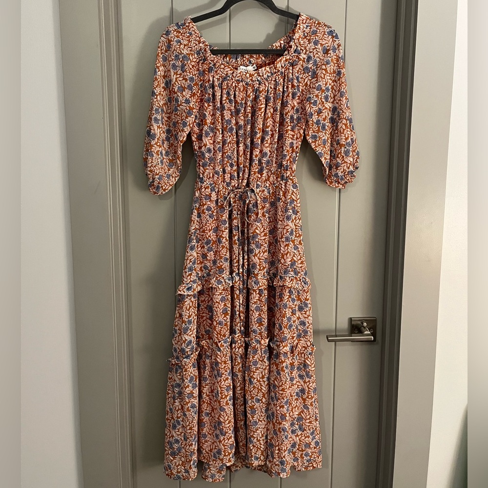 Lush floral chiffon off the shoulders midi dress